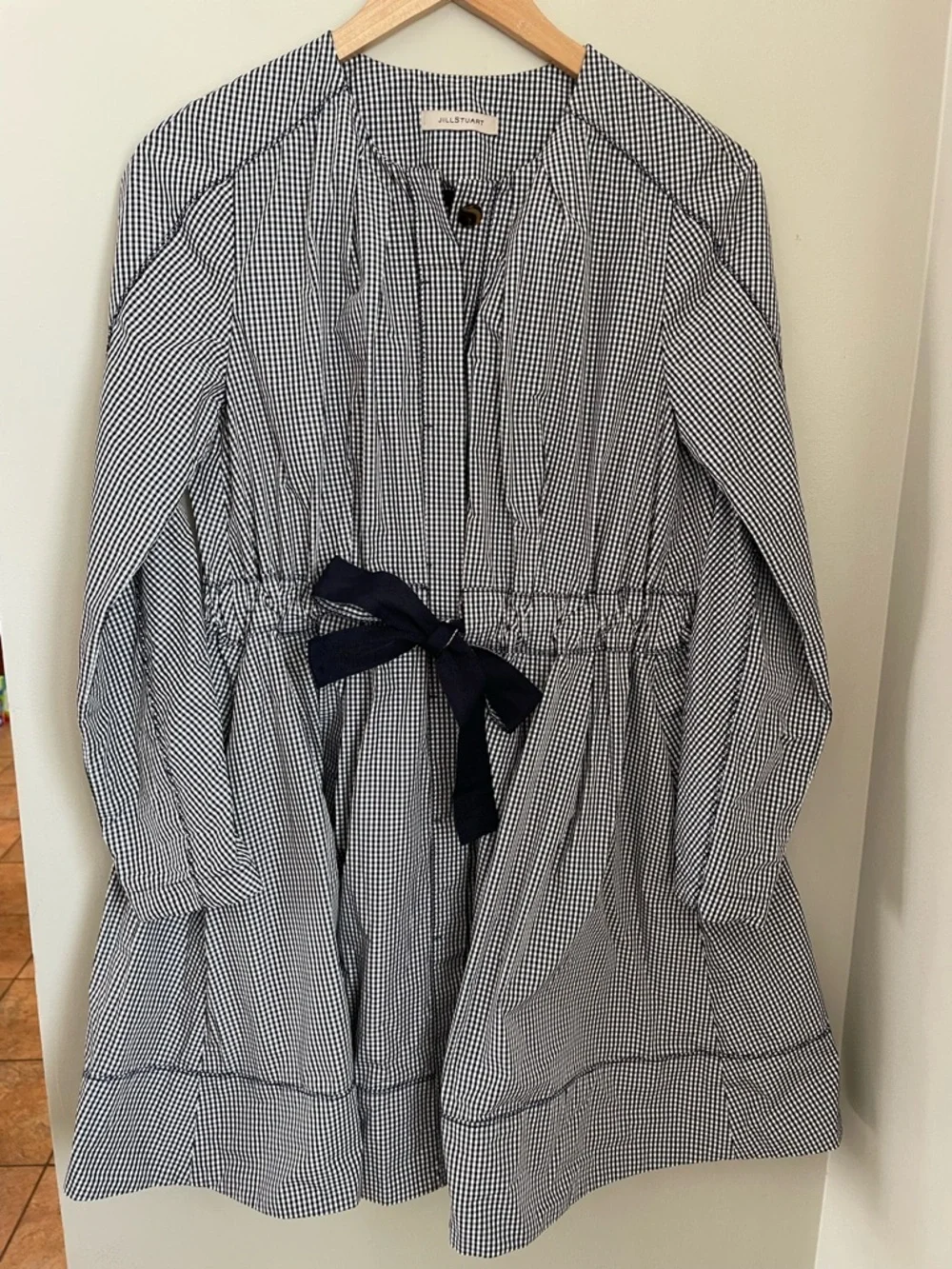 Jill Stuart Blue Gingham Dress Button Front Pocket Structured Fit Flare Size S - Picture 2 of 14